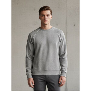 Threads 4 Thought Men’s Heather Grey Raglan Crewneck Fleece Sweatshirt Piping L